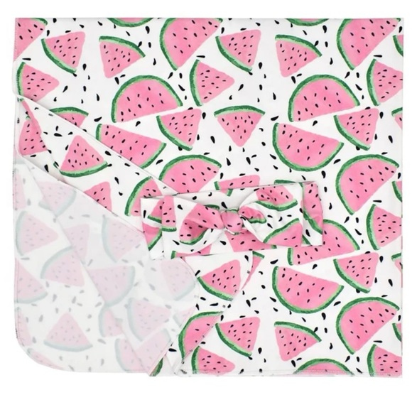 NEW Watermelon Matching Baby Swaddle & Bow - Picture 2 of 3